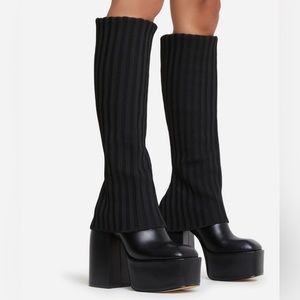 EGO Black Knit Platform Boots 9